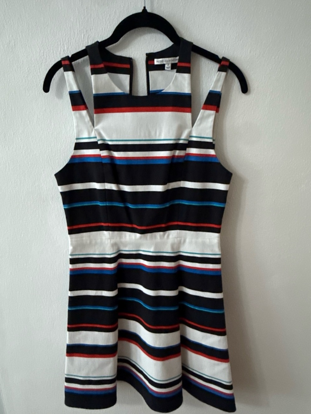 Rebecca Minkoff Striped Black White Blue Red Sleeveless Dress